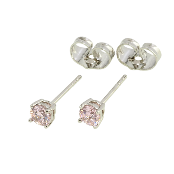 Серьги Xuping Родий пусеты Розовые фианиты в 4-х крапановой оправе ø 4мм фото №9