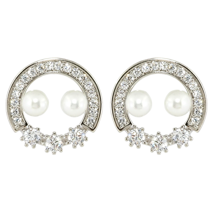 Серьги Xuping Родий пусеты Колечки циркония с жемчужинами фото №19 Серьги Xuping Родий пусеты Колечки циркония с жемчужинами фото №19