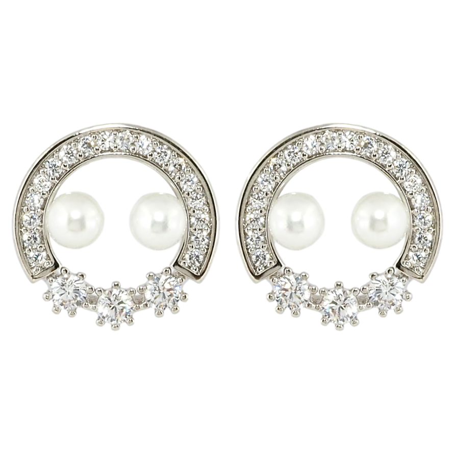 Серьги Xuping Родий пусеты Колечки циркония с жемчужинами фото №1