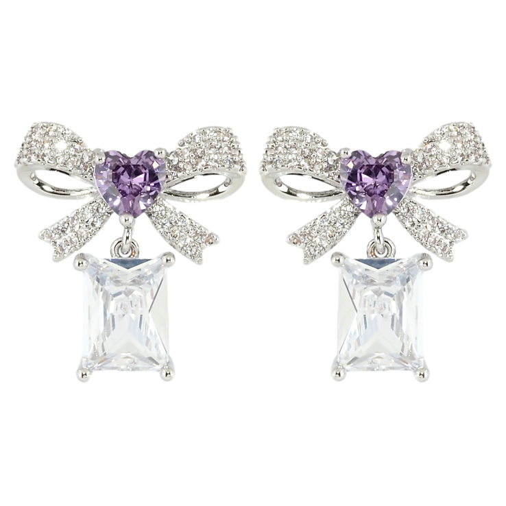 Серьги Xuping Родий пусеты Бантики с подвеской фианит фото №2
