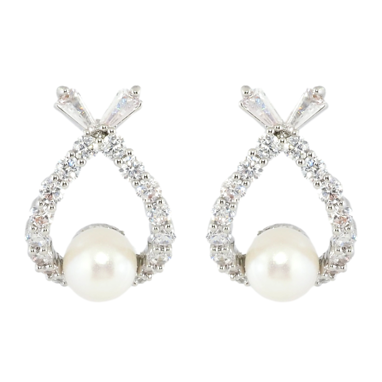 Сережки Xuping Родій пусети Краплинки з цирконієм та перлинами фото №1 Сережки Xuping Родій пусети Краплинки з цирконієм та перлинами фото №1