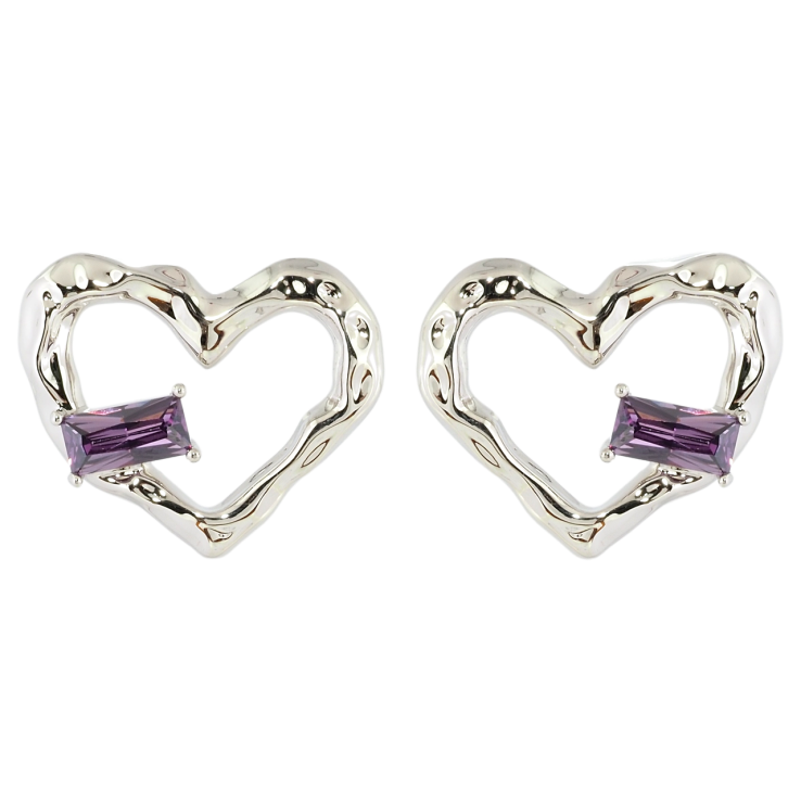 Серьги Xuping Родий пусеты Сердечки с сиреневыми фианитами фото №4 Серьги Xuping Родий пусеты Сердечки с сиреневыми фианитами фото №4