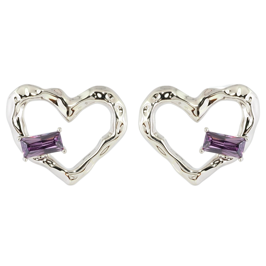 Сережки Xuping Родій пусети Сердечки з бузковими фіанітами фото №1