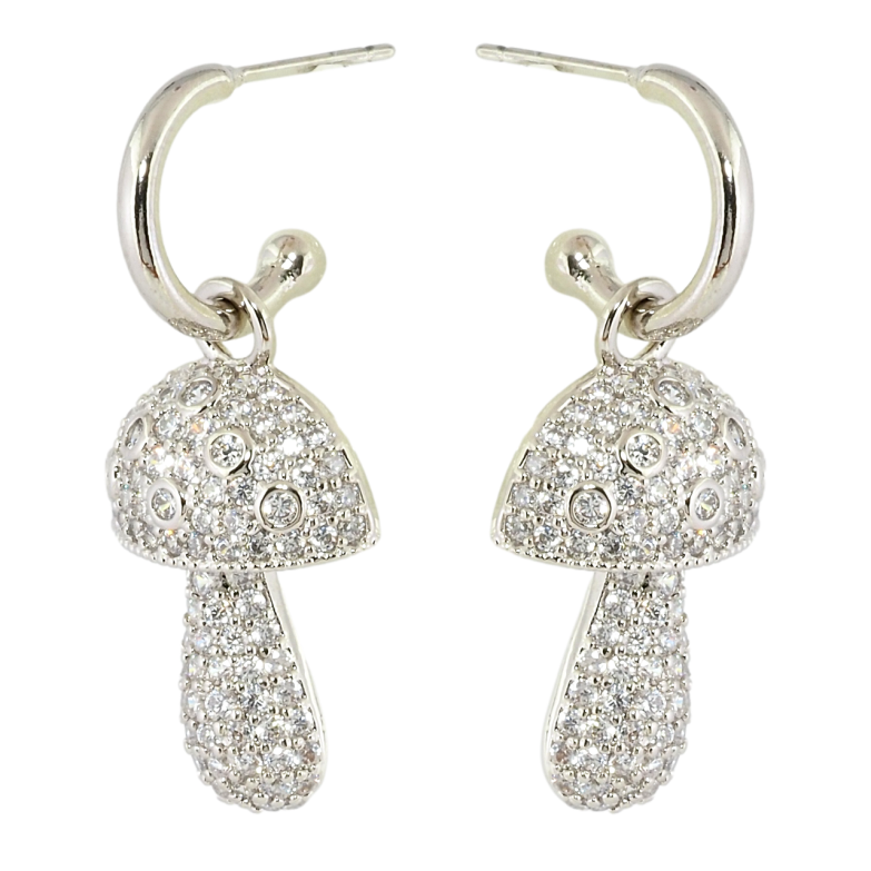 Серьги Xuping Родий пусеты Грибочки инкрустация цирконием 2 в 1 фото №1 Серьги Xuping Родий пусеты Грибочки инкрустация цирконием 2 в 1 фото №1