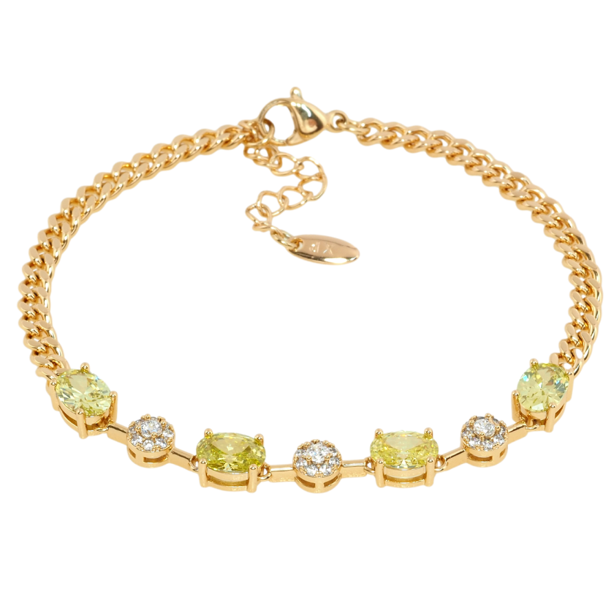 Браслет Xuping Позолота 18K Цепочка с вставкой из желтых фианитов длина с доп.цеп. 17.5-20.5см х 4мм фото №1