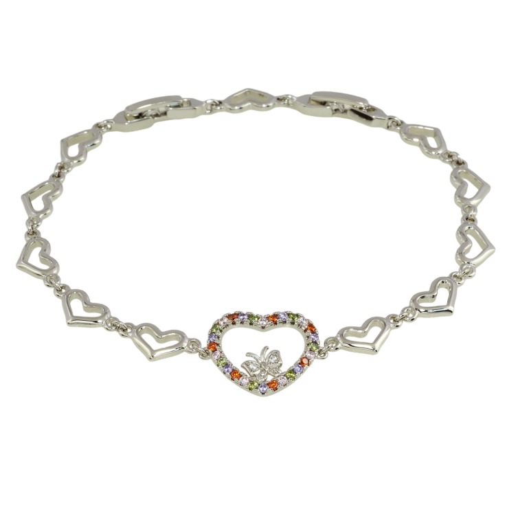 Браслет Xuping Родий Сердечки с цветным цирконием размер с доп. замком 18,21см х 7мм фото №2 Браслет Xuping Родий Сердечки с цветным цирконием размер с доп. замком 18,21см х 7мм фото №2