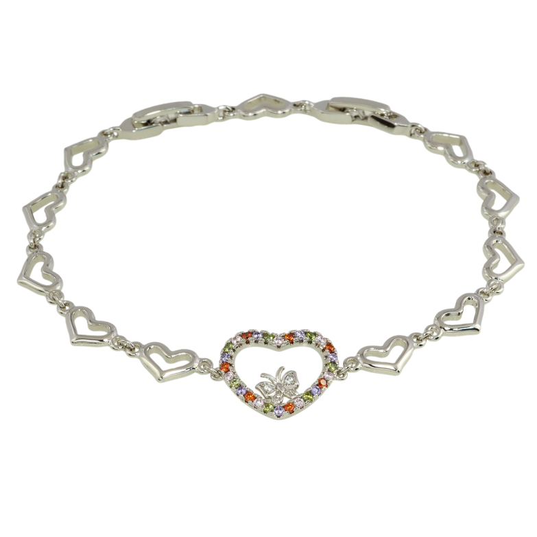 Браслет Xuping Родій Серця з кольоровим цирконієм довжина з дод. замком 18,21см х 7мм фото №1
