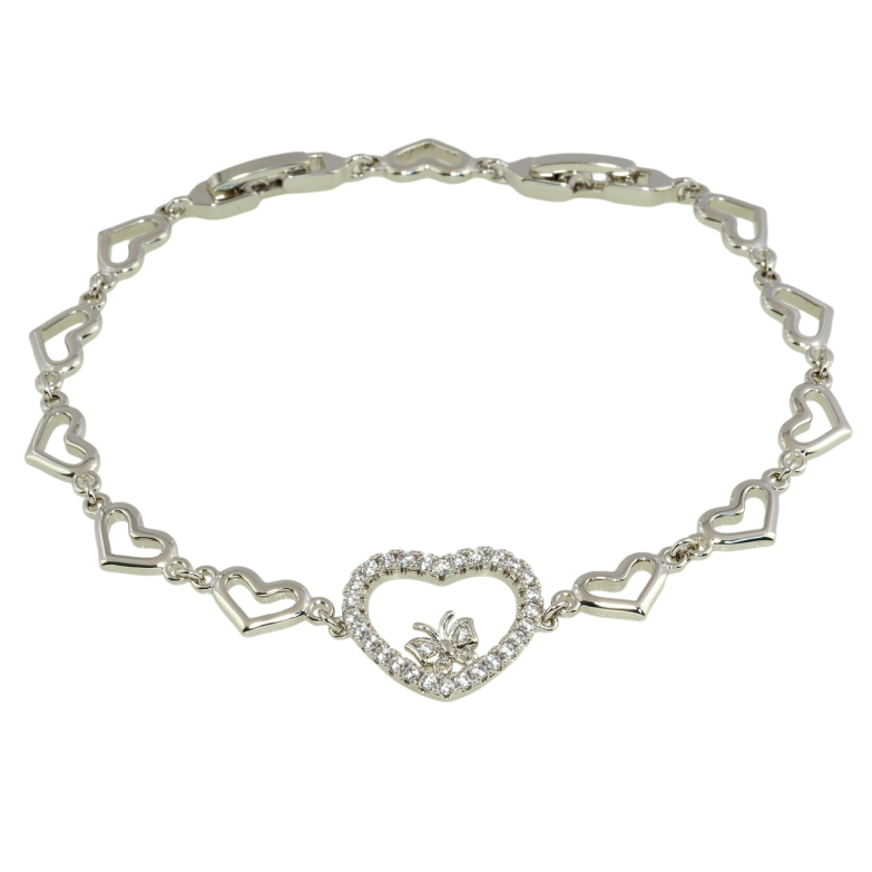 Браслет Xuping Родий Сердечки с цирконием размер с доп. замком 18,21см х 7мм фото №1 Браслет Xuping Родий Сердечки с цирконием размер с доп. замком 18,21см х 7мм фото №1