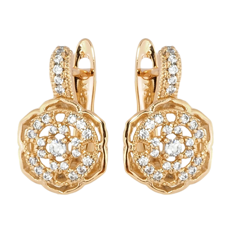 Сережки Xuping Позолота 18K англійський замок Квіти інкрустація цирконієм фото №1