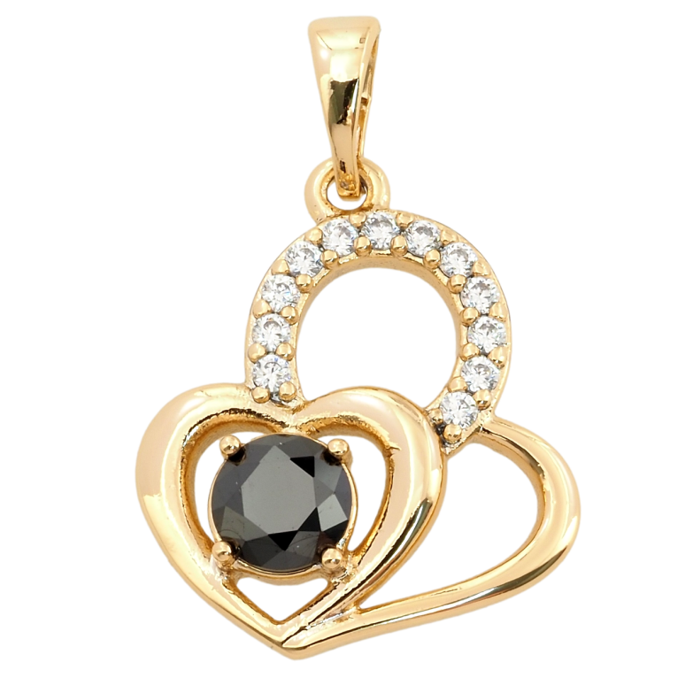 Кулон Xuping Позолота 18K Сердечки з цирконієм та чорним фіанітом для ланцюжка до 5мм фото №1 Кулон Xuping Позолота 18K Сердечки з цирконієм та чорним фіанітом для ланцюжка до 5мм фото №1