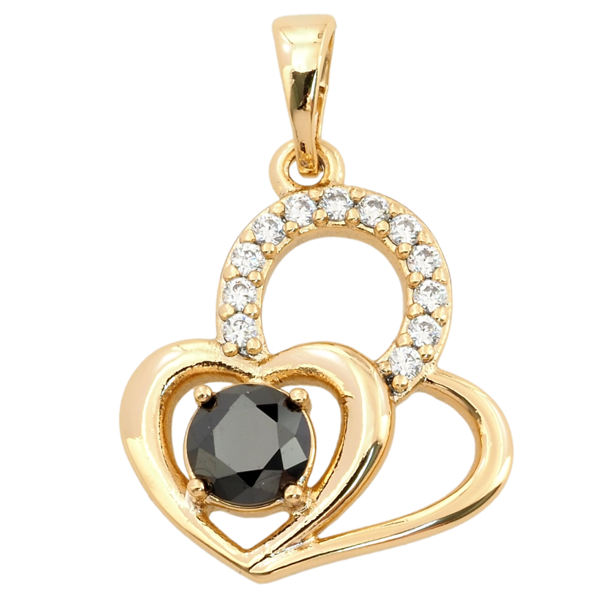 Кулон Xuping Позолота 18K Сердечки з цирконієм та чорним фіанітом для ланцюжка до 5мм фото №1 Кулон Xuping Позолота 18K Сердечки з цирконієм та чорним фіанітом для ланцюжка до 5мм фото №1