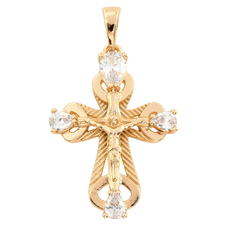 Кулон Xuping Позолота 18K Крест с Распятием и цирконием для цепочки до 5мм фото №5 Кулон Xuping Позолота 18K Крест с Распятием и цирконием для цепочки до 5мм фото №5