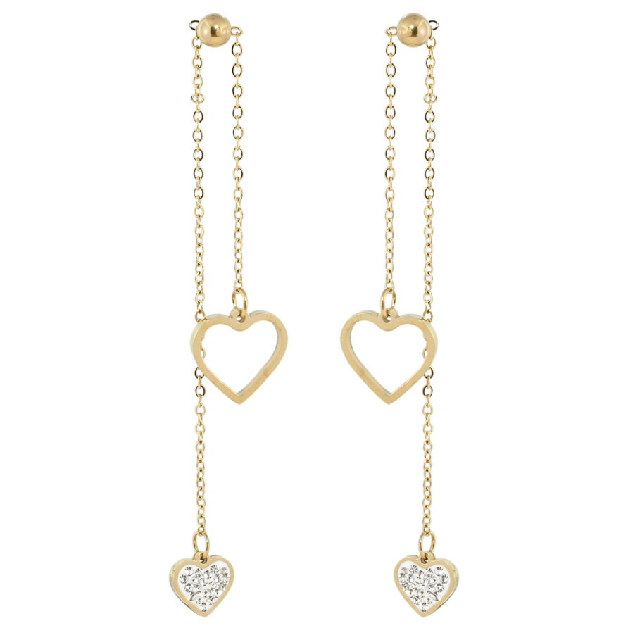 Сережки Xuping TTM Stainless Steel колір 14K пусети Підвіски серця на ланцюжку фото №1
