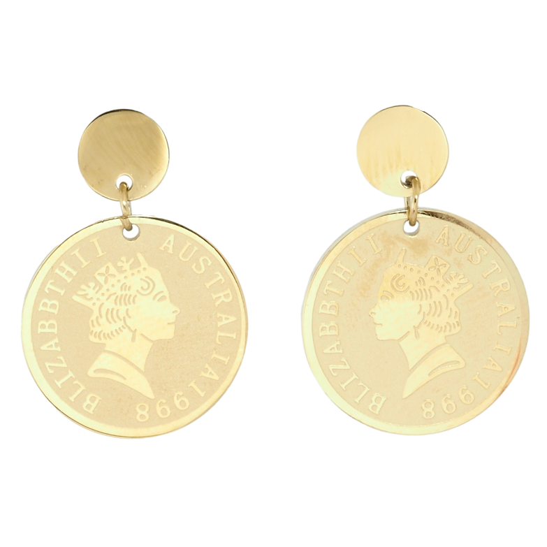 Серьги Xuping TTM Stainless Steel цвет 14K пусеты Подвески с монетками фото №1 Серьги Xuping TTM Stainless Steel цвет 14K пусеты Подвески с монетками фото №1