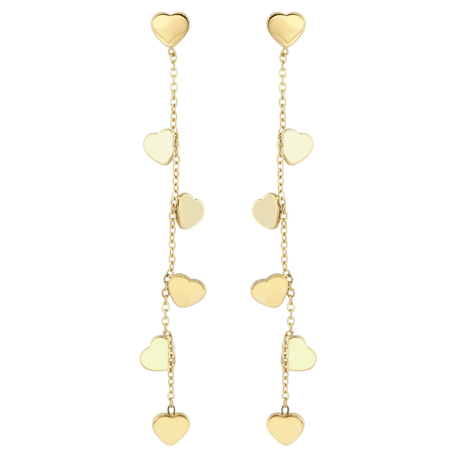 Сережки Xuping TTM Stainless Steel колір 14K пусети Підвіски серця на ланцюжку фото №1