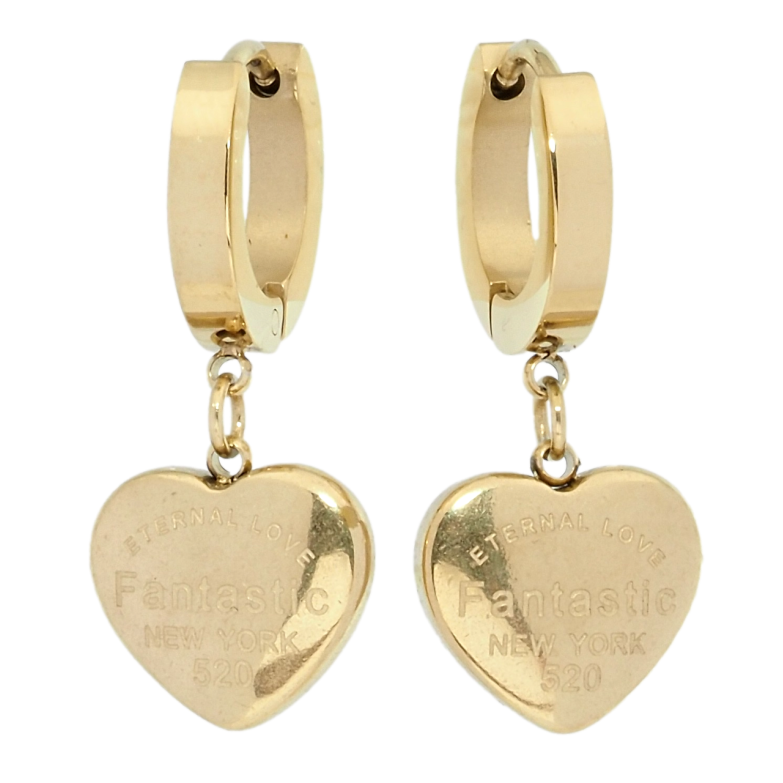 Сережки Xuping TTM Stainless Steel колір 14K підвіски на колечках Сердечки фото №1