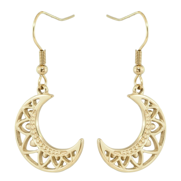 Сережки Xuping TTM Stainless Steel колір 14K французький замок Місяць з різьбленим візерунком фото №19 Сережки Xuping TTM Stainless Steel колір 14K французький замок Місяць з різьбленим візерунком фото №19