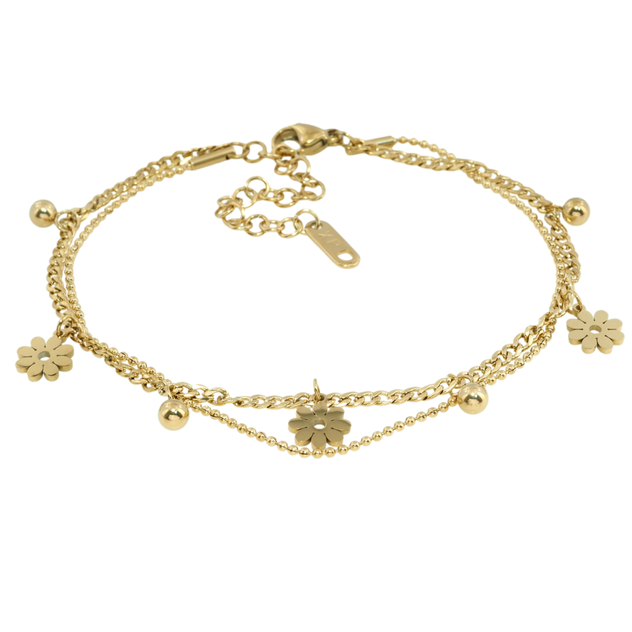 Браслет Xuping ТТМ Stainless Steel колір 14K Подвійний ланцюжок з підвісками довжина з доп.цеп. 20-25см х 1-2мм фото №1