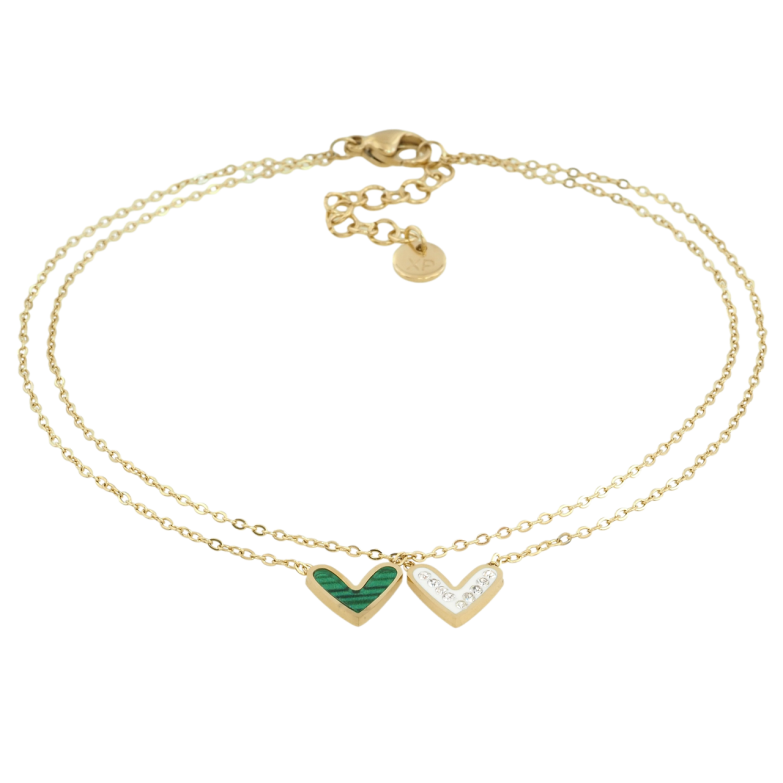 Браслет Xuping ТТМ Stainless Steel цвет 14K Двойная цепочка с сердечками длина с доп.цеп. 24-27см х 1мм фото №1