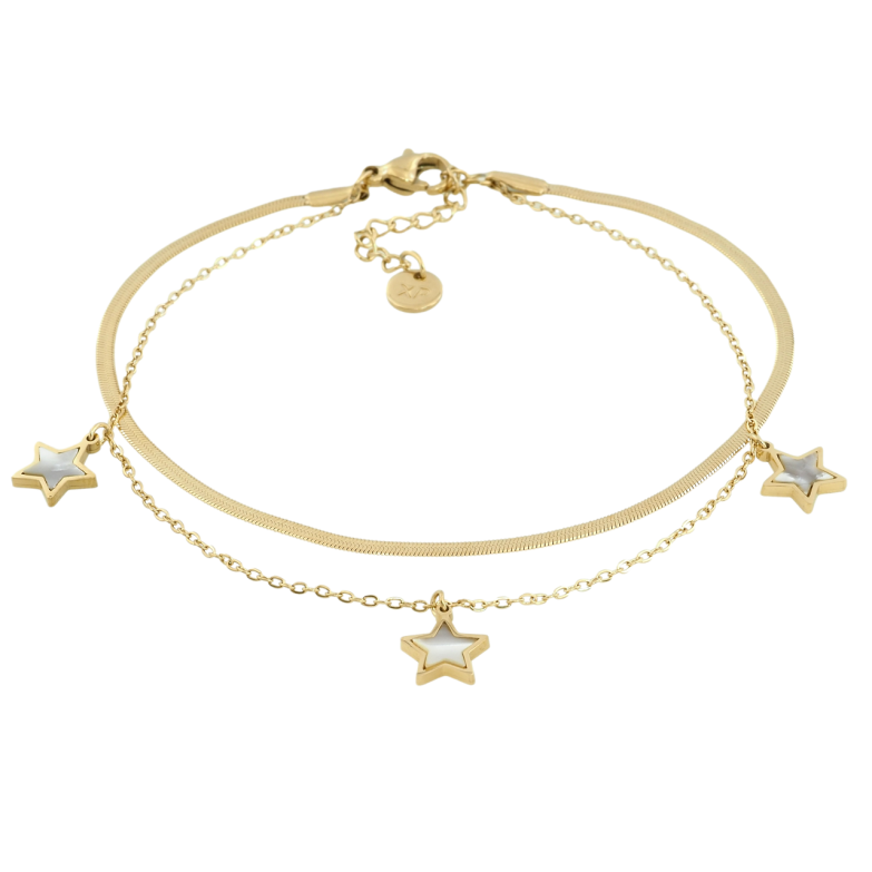 Браслет Xuping ТТМ Stainless Steel колір 14K Подвійний ланцюжок з зірками довжина з доп.цеп. 20.5-23.5см х 1-2мм фото №4