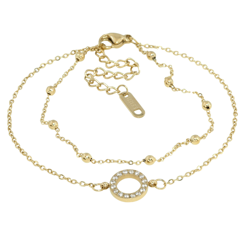 Браслет Xuping ТТМ Stainless Steel колір 14K Подвійний ланцюжок з кільцем довжина з доп.цеп. 17-22см х 1мм фото №1