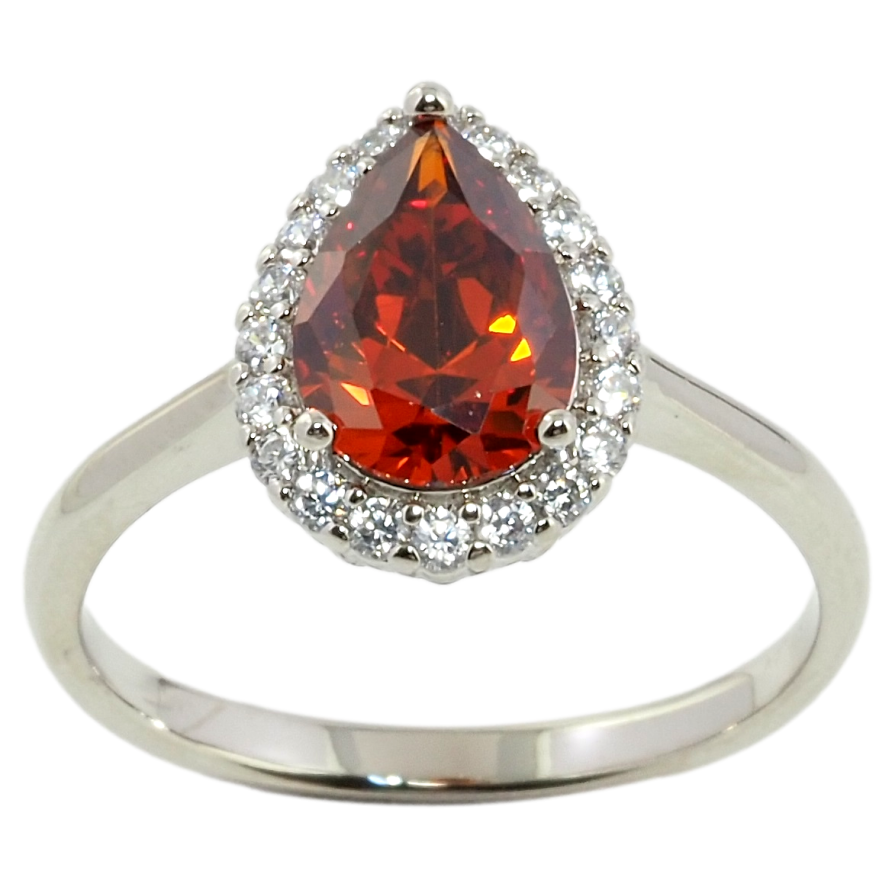 Кольцо Xuping Родий Красный фианит капелька в обрамлении циркония фото №1