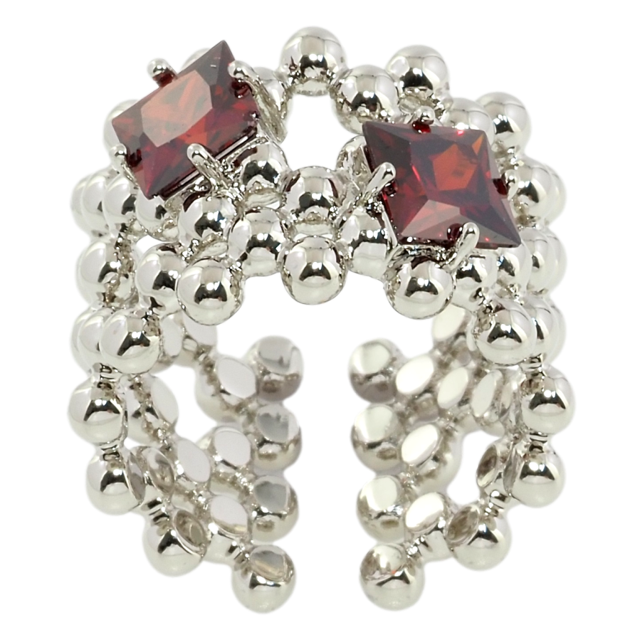 Каблучка Xuping Родій Візерунок кульки з червоними фіанітами фото №1 Каблучка Xuping Родій Візерунок кульки з червоними фіанітами фото №1