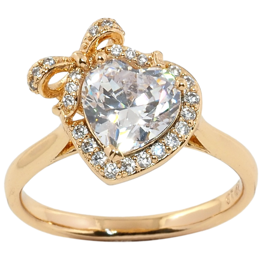 Кольцо Xuping Позолота 18K Кристальное сердечко с бантом фото №1 Кольцо Xuping Позолота 18K Кристальное сердечко с бантом фото №1