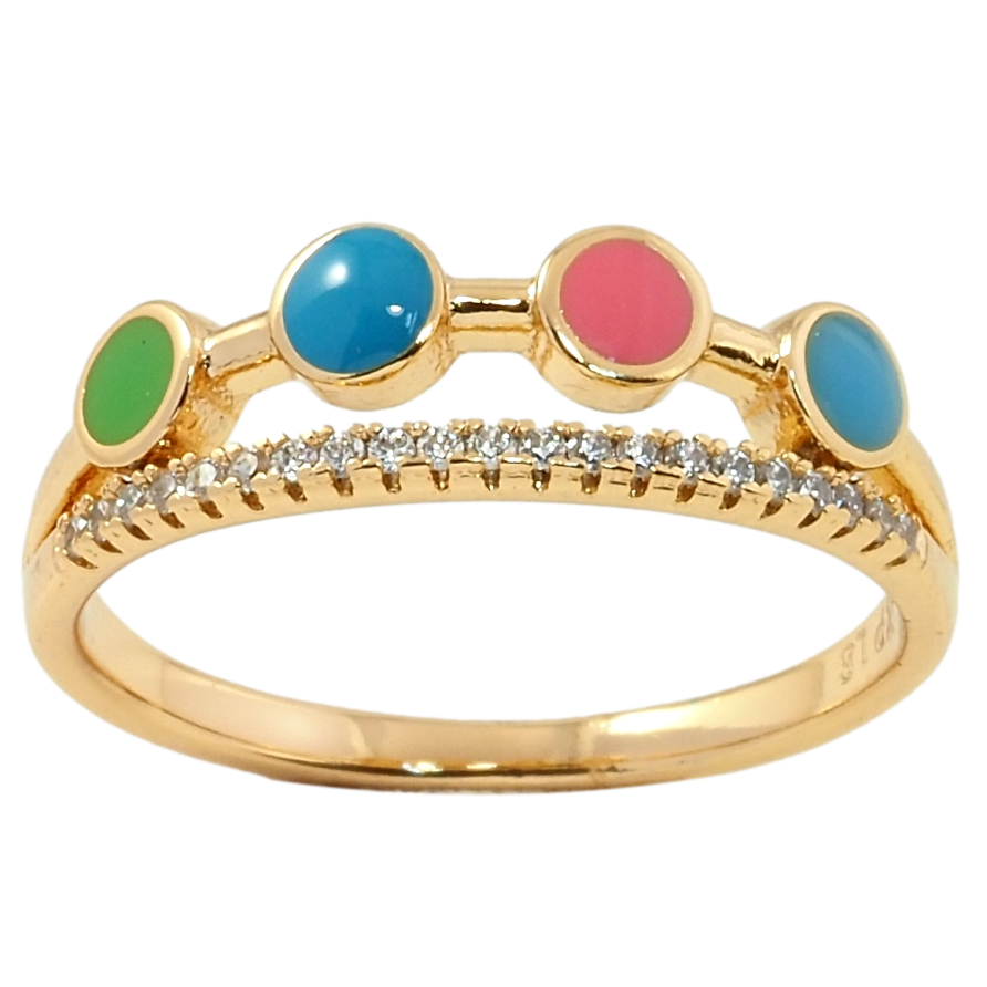 Каблучка Xuping Позолота 18K Доріжка цирконію та різнокольорової емалі фото №1