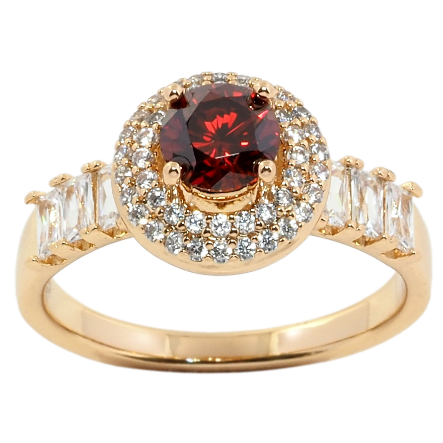 Каблучка Xuping Позолота 18K Червоний фіаніт в обрамленні цирконію фото №1