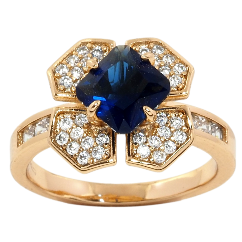 Кольцо Xuping Позолота 18K Цветок с синим фианитом и цирконием фото №1 Кольцо Xuping Позолота 18K Цветок с синим фианитом и цирконием фото №1