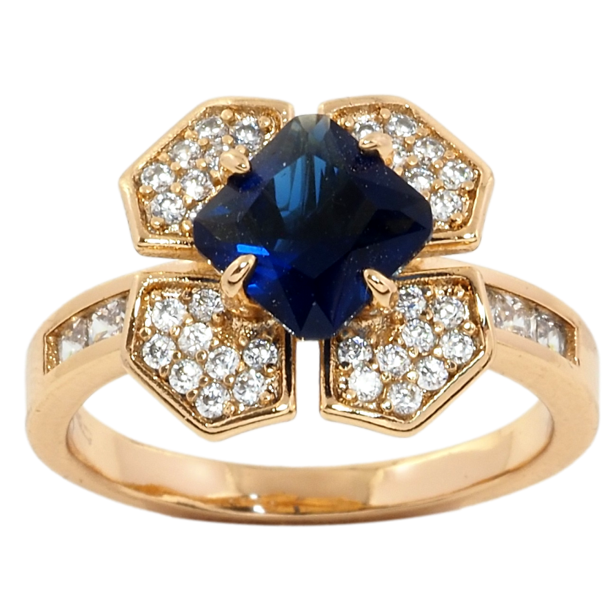 Каблучка Xuping Позолота 18K Квітка з синім фіанітом та цирконієм фото №1 Каблучка Xuping Позолота 18K Квітка з синім фіанітом та цирконієм фото №1