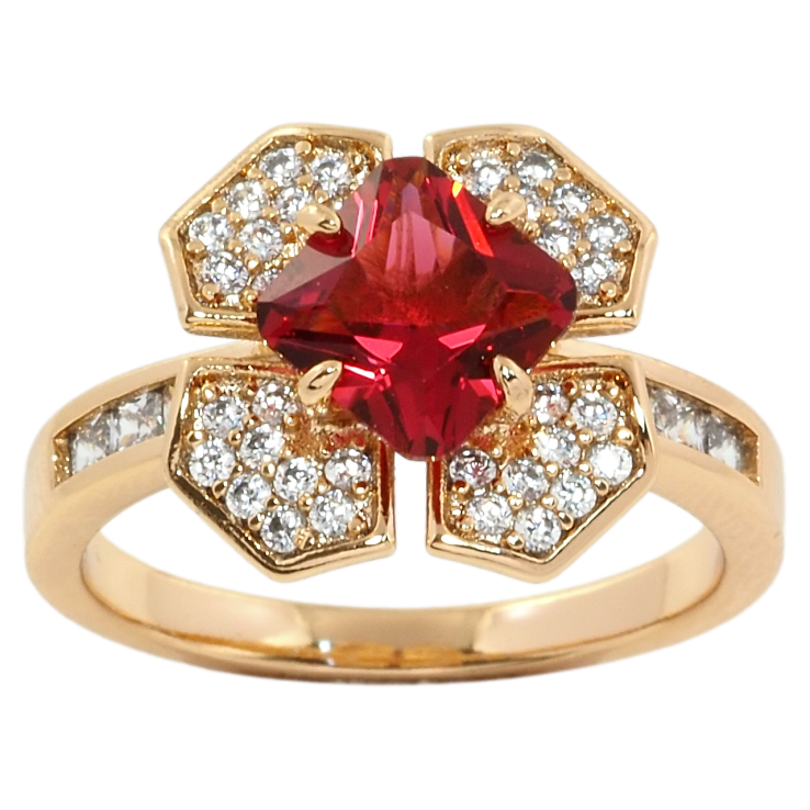 Каблучка Xuping Позолота 18K Квітка з червоним фіанітом та цирконієм фото №7