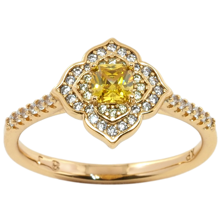 Кольцо Xuping Позолота 18K Цветок инкрустация цирконием с желтым фианитом фото №3