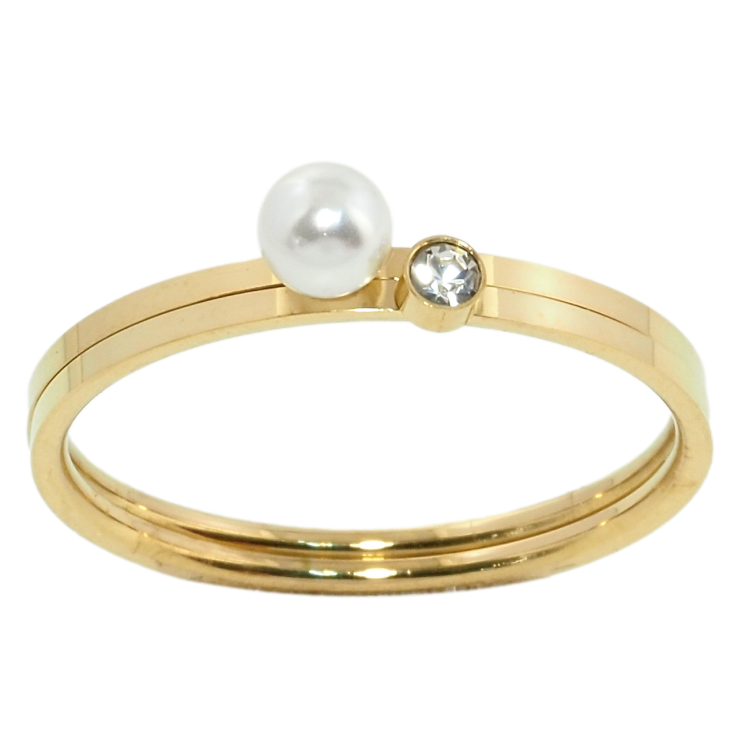 Кольцо Xuping TTM Stainless Steel Цвет 14К Двойное кольцо с жемчужиной и фианитом фото №18
