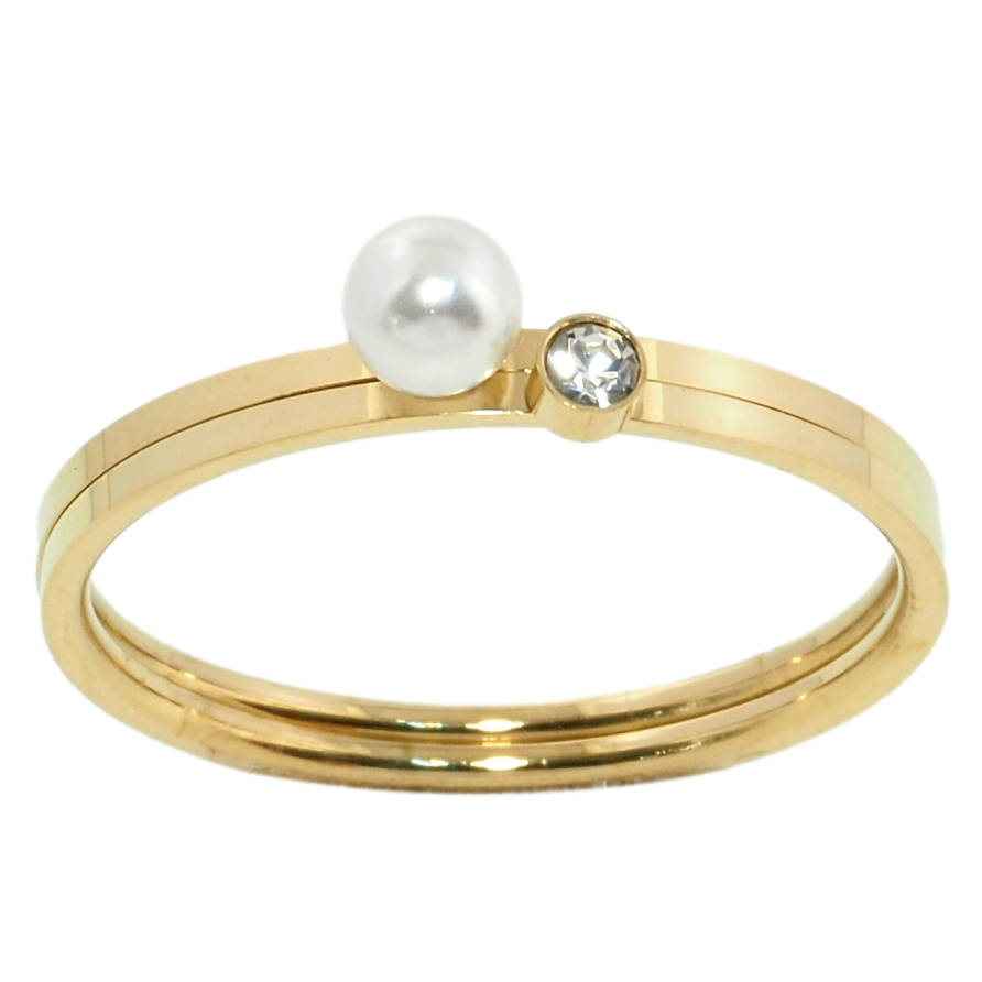 Кольцо Xuping TTM Stainless Steel Цвет 14К Двойное кольцо с жемчужиной и фианитом фото №1