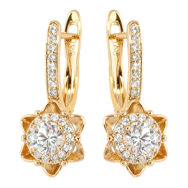 Серьги Xuping Позолота 18K английский замок Цветочки с цирконием фото №1 Серьги Xuping Позолота 18K английский замок Цветочки с цирконием фото №1