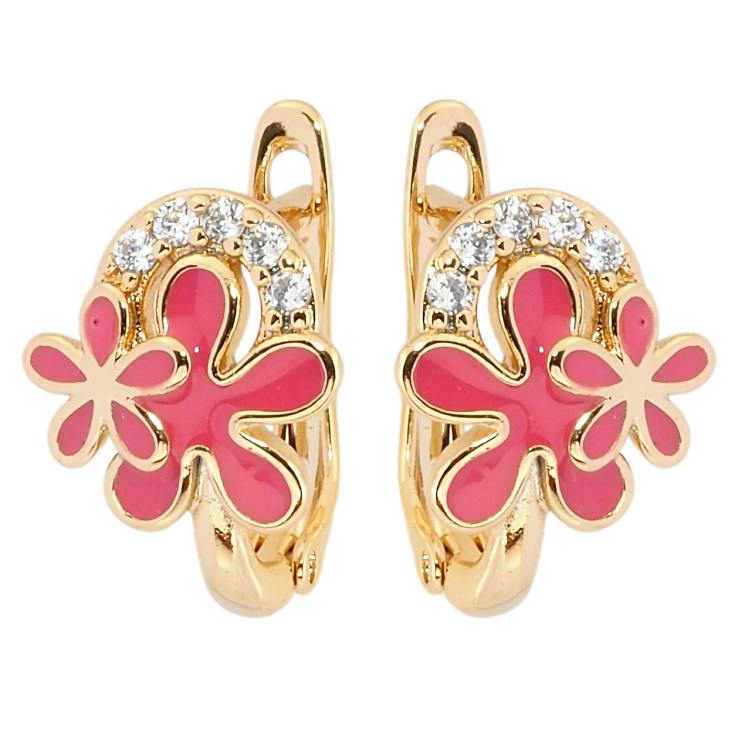 Серьги Xuping Позолота 18K английский замок Цветочки с розовой эмалью и цирконием фото №17