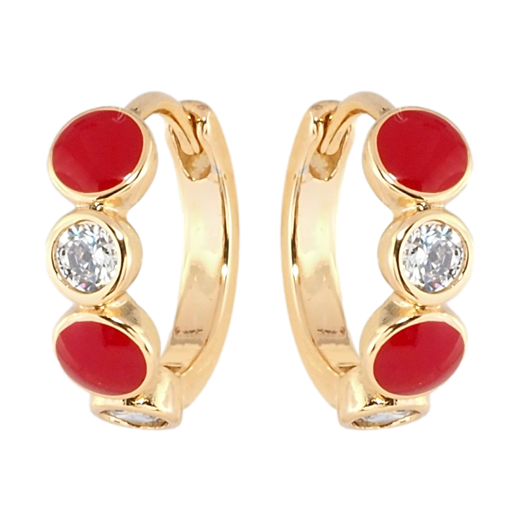 Сережки Xuping Позолота 18K колечка Кола з цирконієм та червоною емаллю фото №11 Сережки Xuping Позолота 18K колечка Кола з цирконієм та червоною емаллю фото №11