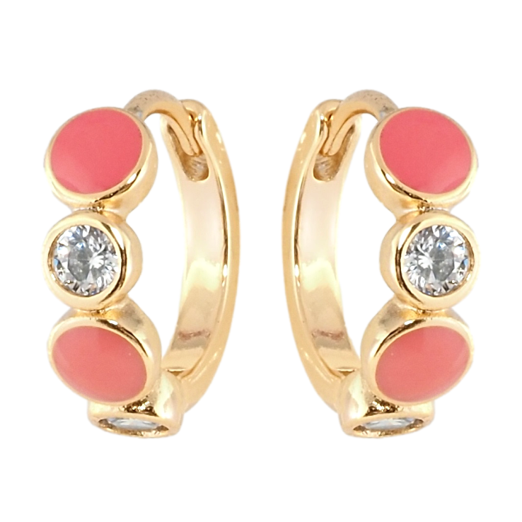 Сережки Xuping Позолота 18K колечка Кола з цирконієм та рожевою емаллю фото №12 Сережки Xuping Позолота 18K колечка Кола з цирконієм та рожевою емаллю фото №12