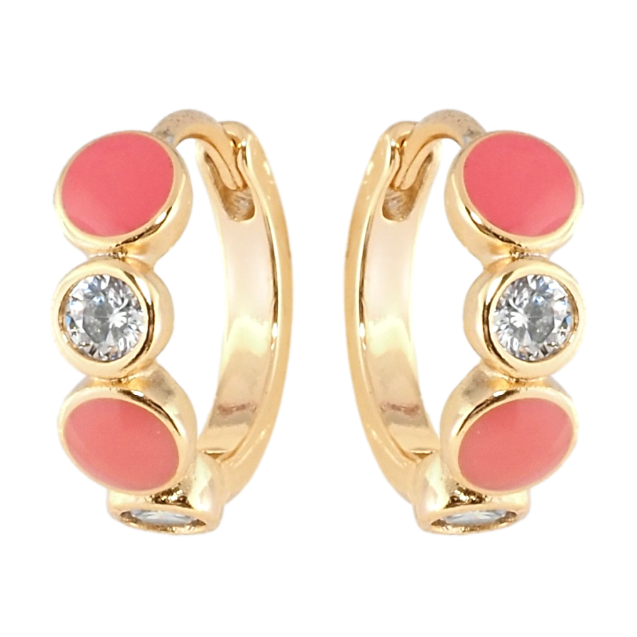 Сережки Xuping Позолота 18K колечка Кола з цирконієм та рожевою емаллю фото №1