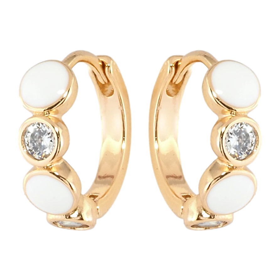 Сережки Xuping Позолота 18K колечка Кола з цирконієм та білою емаллю фото №1 Сережки Xuping Позолота 18K колечка Кола з цирконієм та білою емаллю фото №1