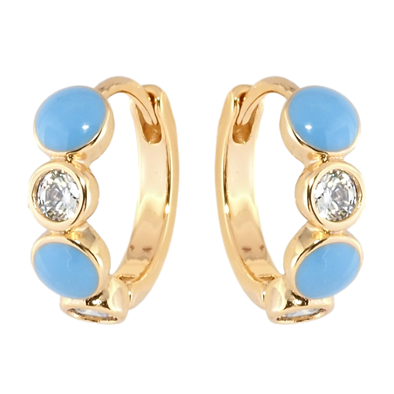 Сережки Xuping Позолота 18K колечка Кола з цирконієм та блакитною емаллю фото №1