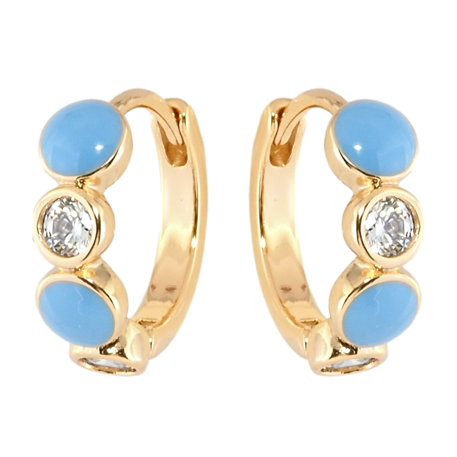Сережки Xuping Позолота 18K колечка Кола з цирконієм та блакитною емаллю фото №1