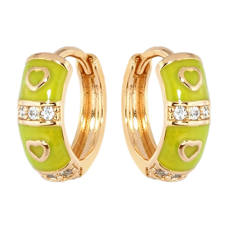 Сережки Xuping Позолота 18K колечка Романтичний орнамент з салатовою емаллю та цирконієм фото №1