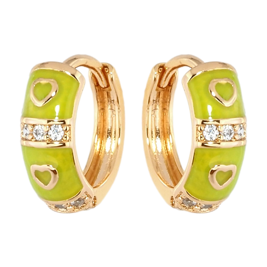 Сережки Xuping Позолота 18K колечка Романтичний орнамент з салатовою емаллю та цирконієм фото №1