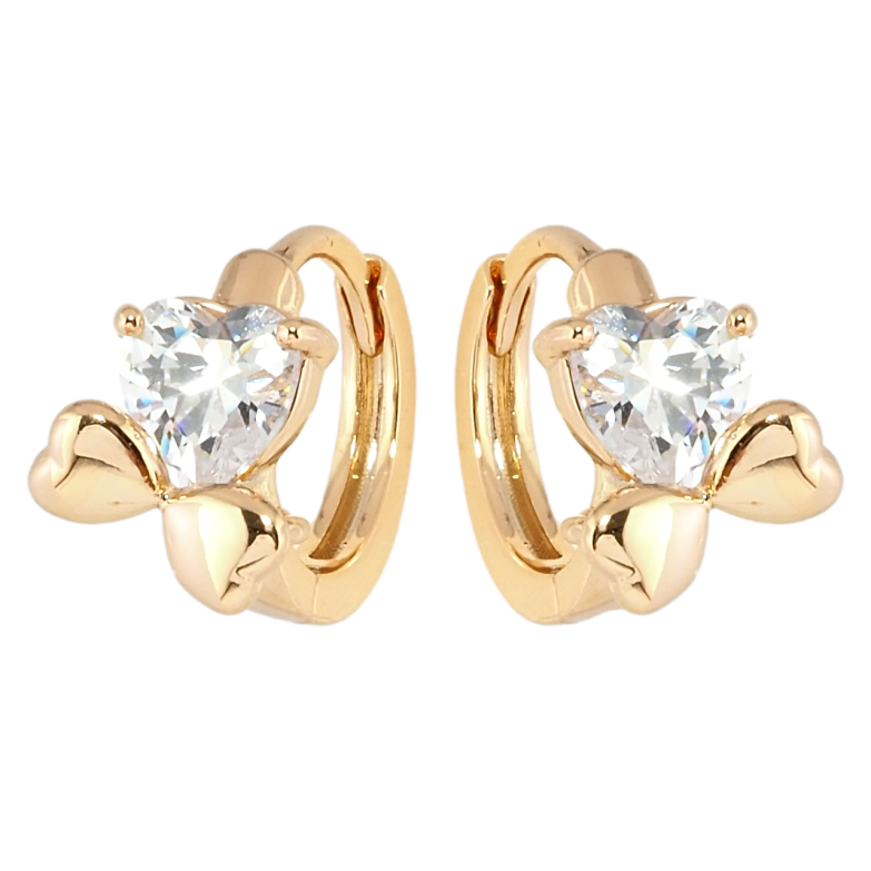 Сережки Xuping Позолота 18K колечка Кришталеві серця з бантами фото №1