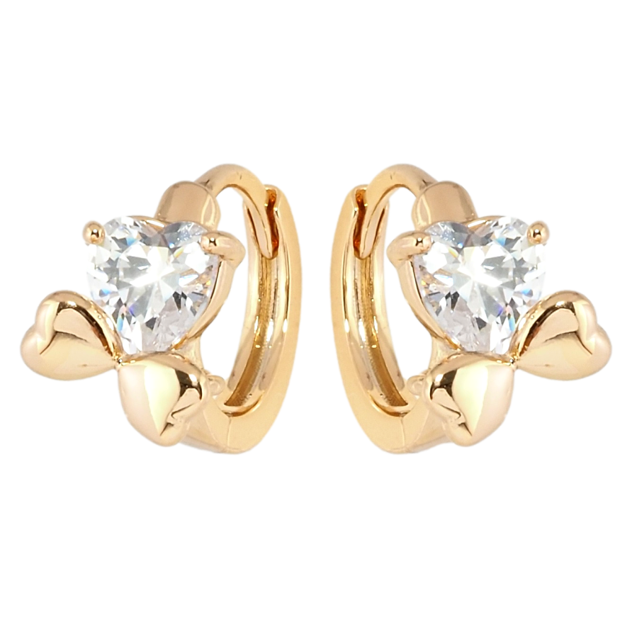 Сережки Xuping Позолота 18K колечка Кришталеві серця з бантами фото №1