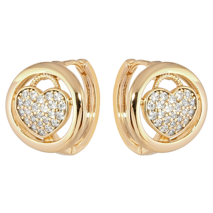Серьги Xuping Позолота 18K колечки Сердечки с цирконием фото №1