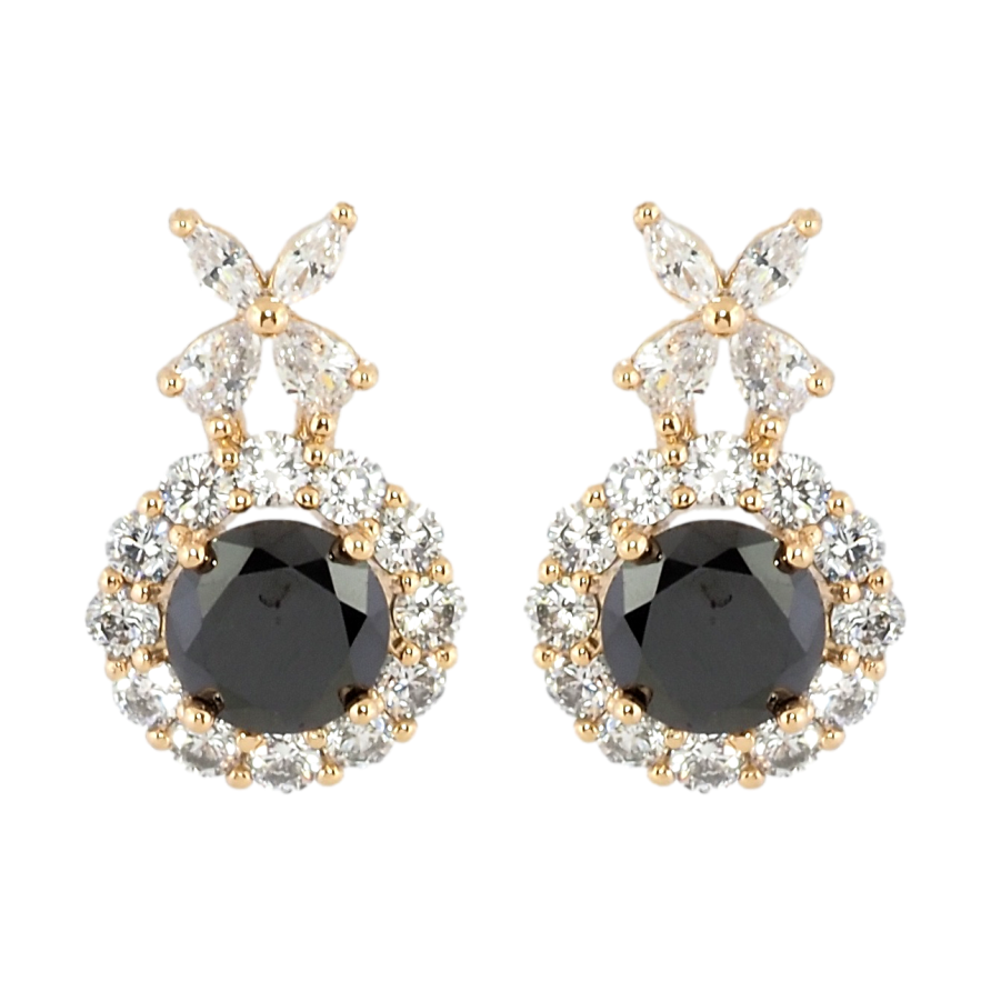 Сережки Xuping Позолота 18K пусети Чорний фіаніт в обрамленні цирконію фото №1